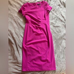 Donna Karan Fuchsia Pink Ruched Sheath Midi Dress